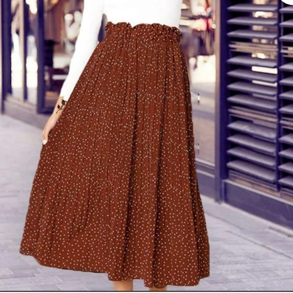 Exlura Brown Polka Dot medium High Pleated Maxi Skirt